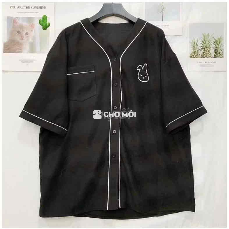 Áo sơ mi đen hình thỏ - Freesize, unisex.
