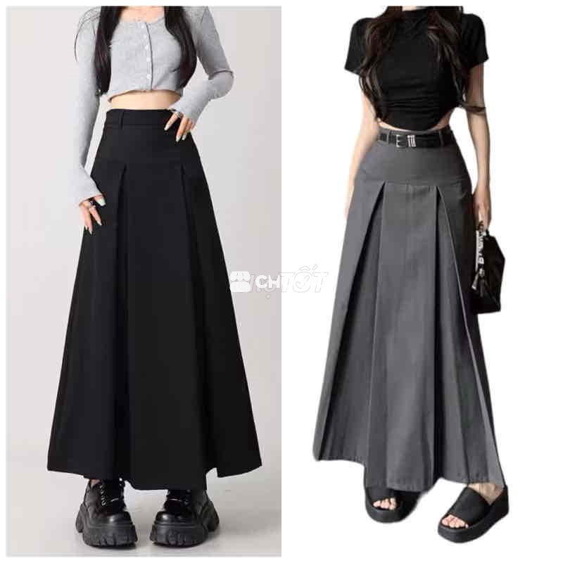 Chân váy nữ xếp ly dài vải mềm mại