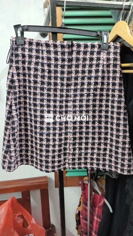 Chân váy nữ Dạ Caro Đen hồng