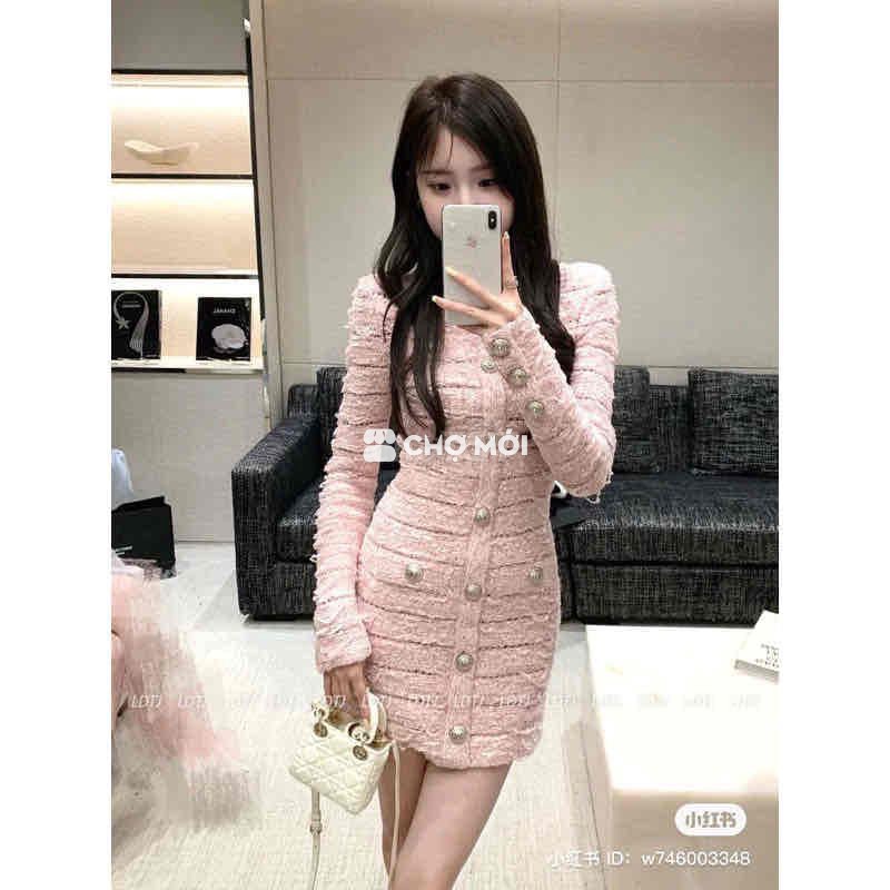 Váy Balmain Nữ Tweed Hồng