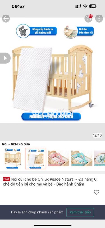 Nôi cũi Chilux Peace Natural Vàng gỗ