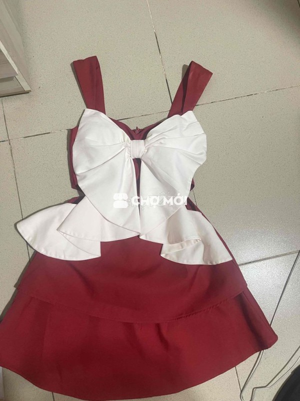 Đầm xòe Nữ Nơ Đỏ Trắng