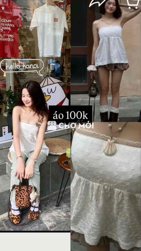 Áo quây nữ vải ren Trắng