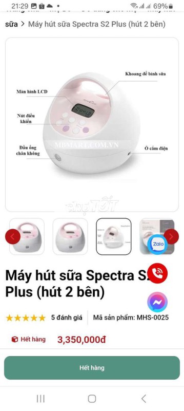 Máy hút sữa Spectra S2 Plus Trắng hồng
