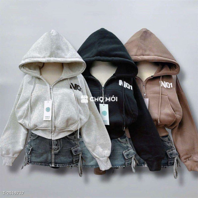 Áo khoác lửng Nữ Nỉ Xám