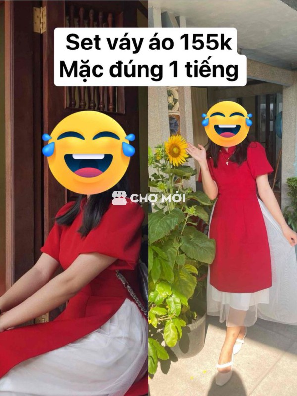 Set váy áo nữ vải mềm mại Đỏ, trắng Đã qua sử dụng