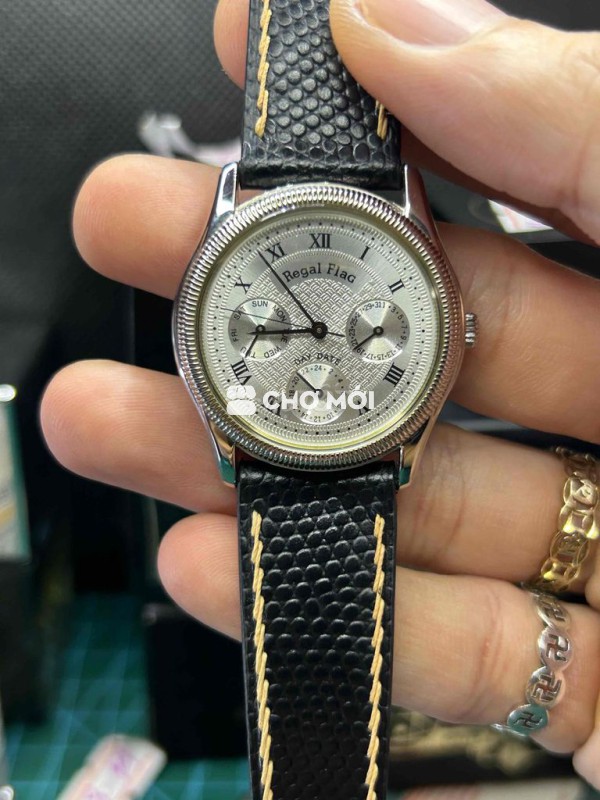 Đồng hồ Regal Flag Bạc đúc Dây da