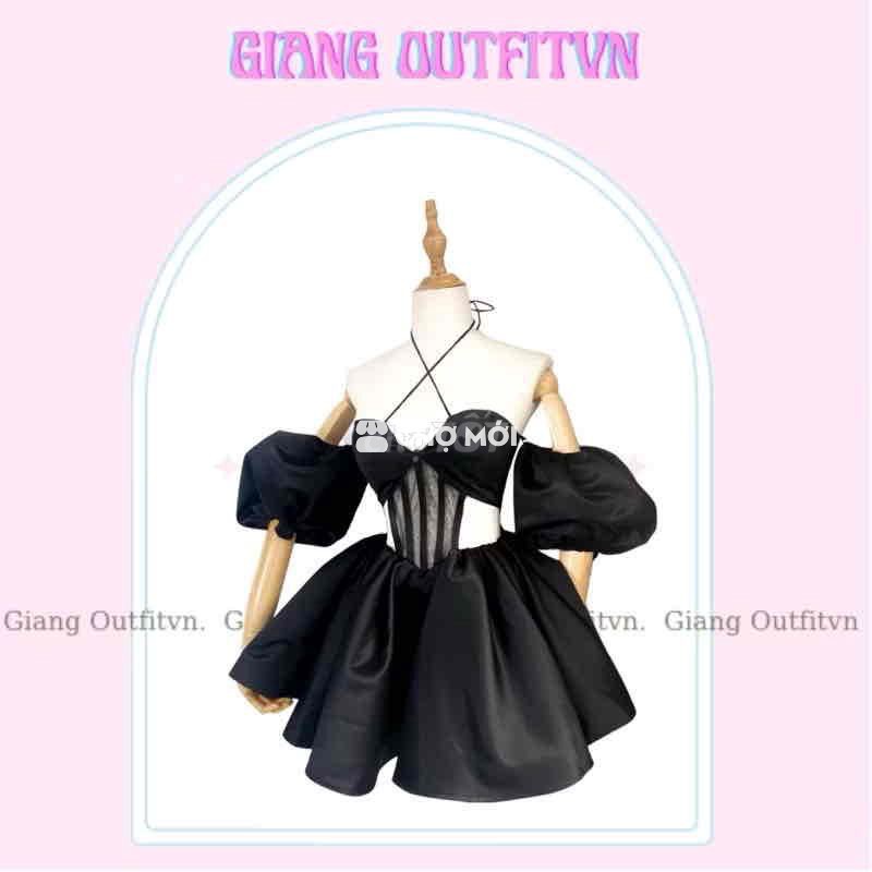 Đầm SECODRESS Corset xoè tay phồng Nữ Đen