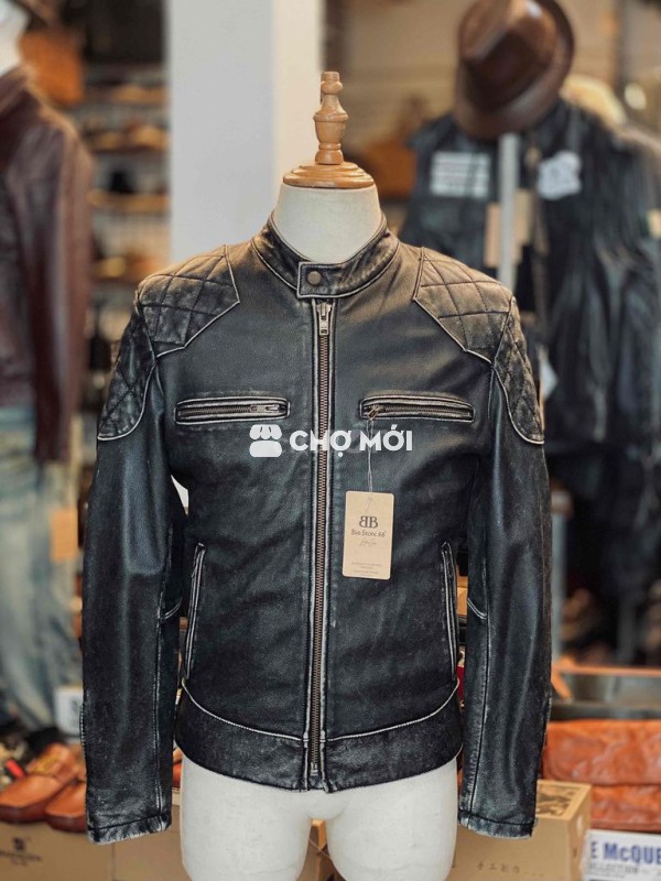 Áo khoác da nam da bò mài biker cá tính mạnh mẽ