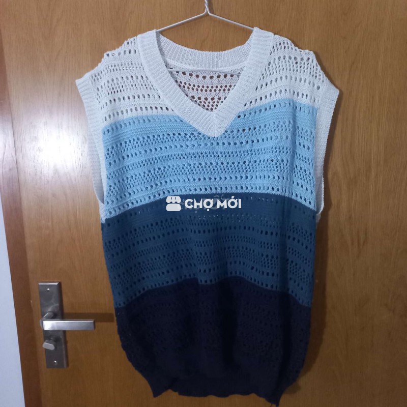 Áo len không tay Nữ Len Trắng Xanh