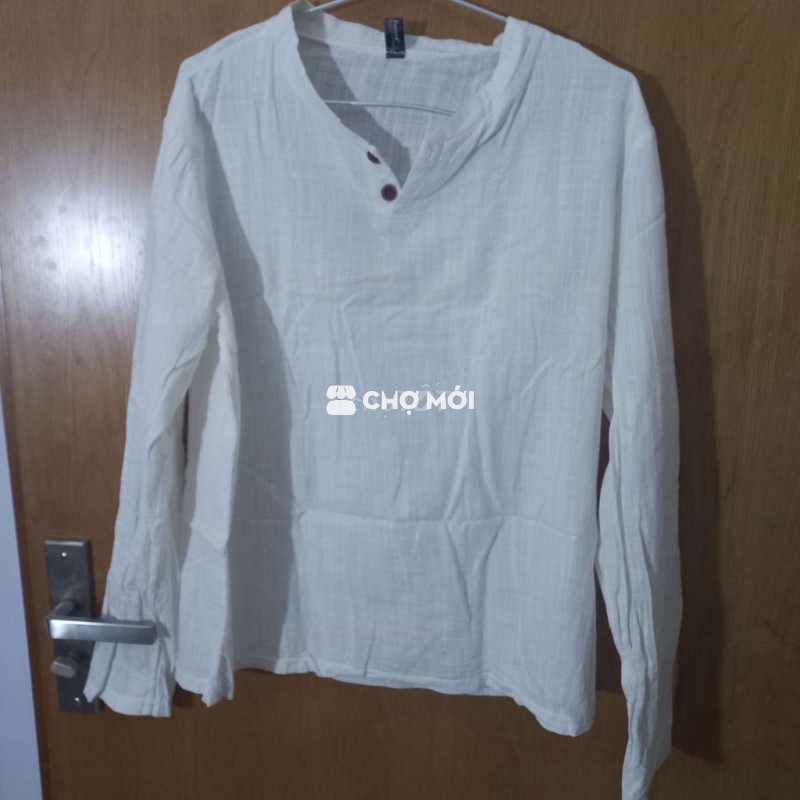 Áo sơ mi nam vải lanh trắng size L