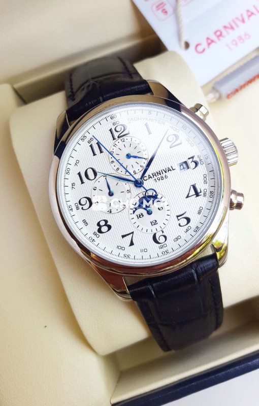 Đồng Hồ Cơ Moon Phase Cực Đẹp Hãng CARNIVAL 6 Kim