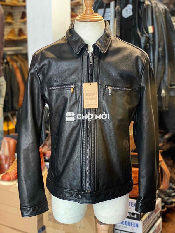 Áo khoác nam da bò ý cổ trụ