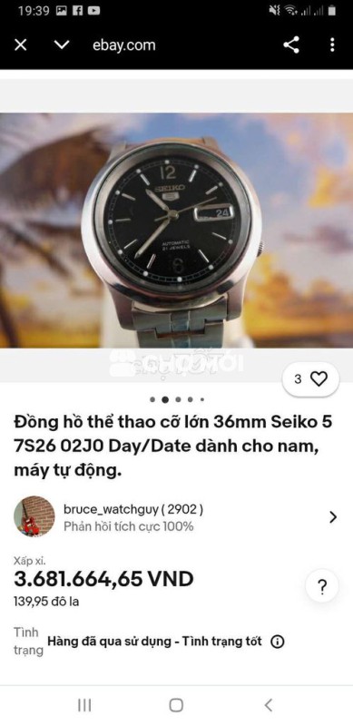 Seiko 5 Automatic Nam Inox Đen 36mm