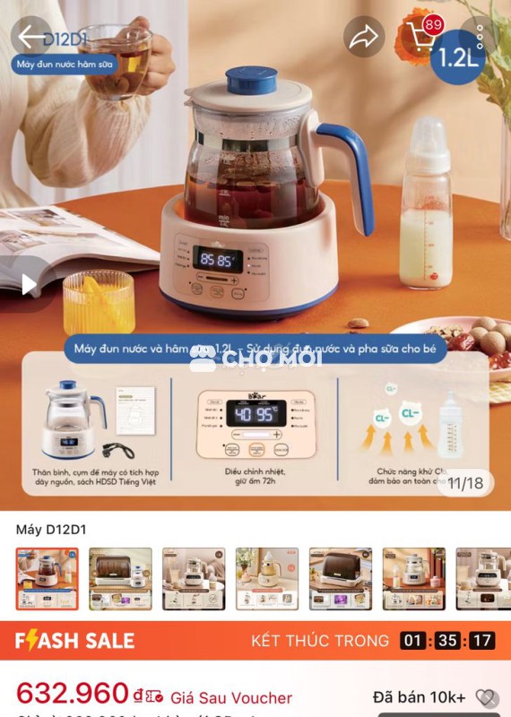 Ấm đun nước pha sữa Bear 1.2L