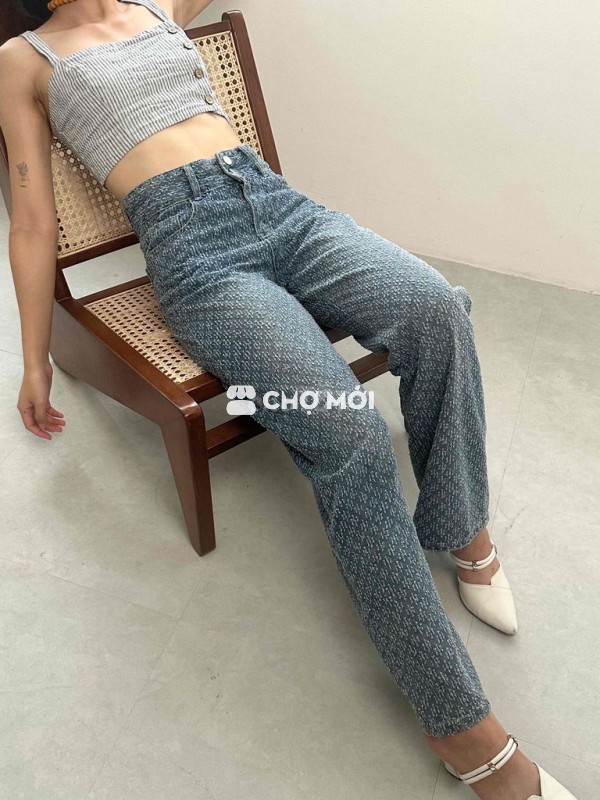 Quần bò nữ Vải Xanh Trắng