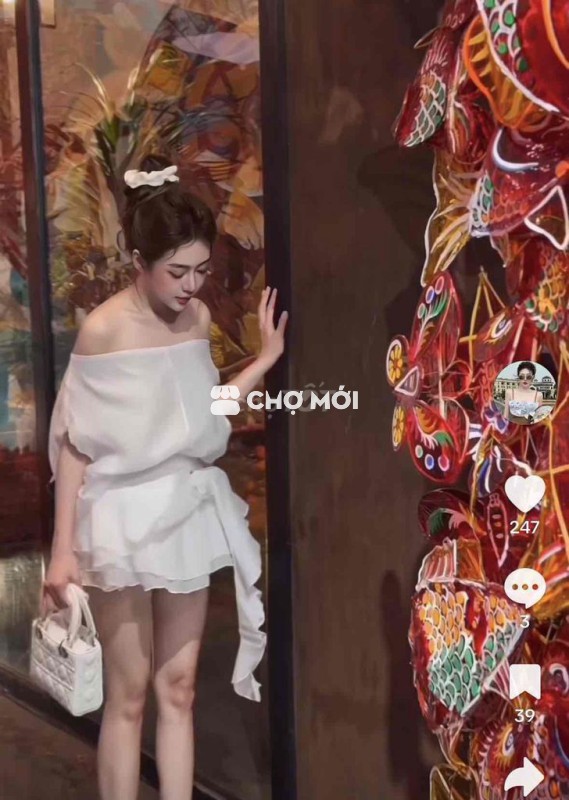 Đầm trễ vai Nữ Voan Trắng Thanh lịch