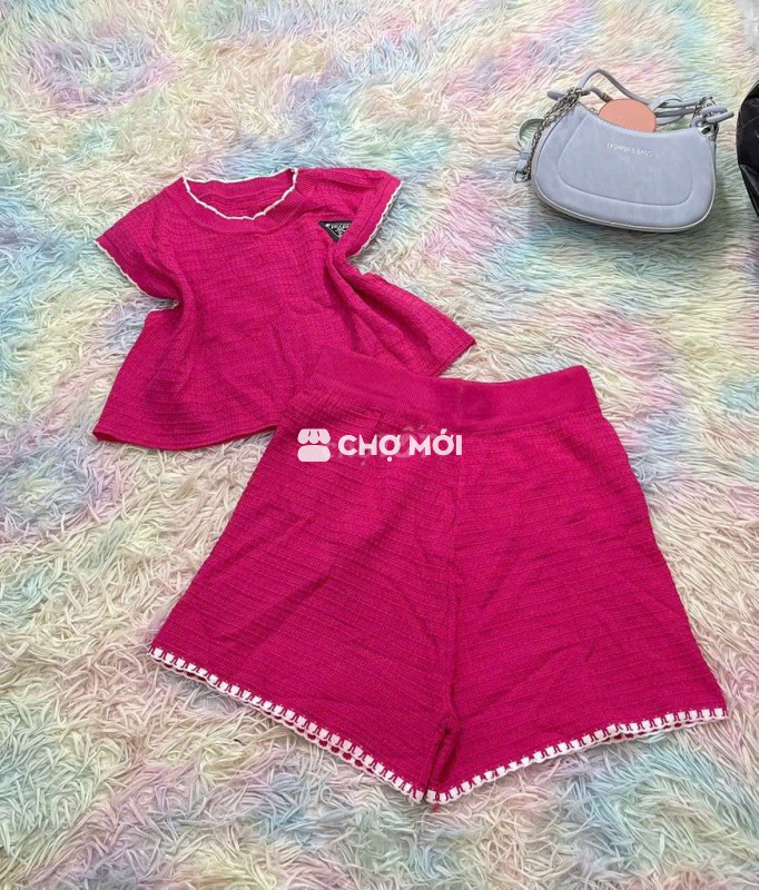 Bộ đồ nữ vải dệt kim Hồng