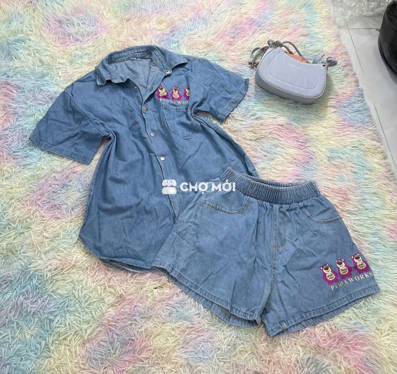 Bộ quần áo nữ Vải bò Xanh nhạt