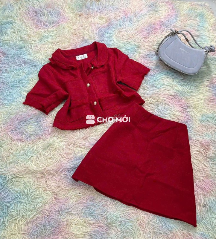 Set đồ nữ vải tweed đỏ