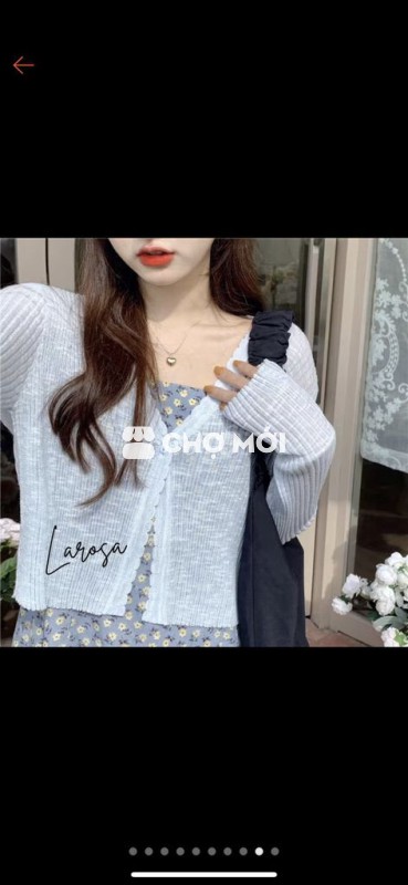Áo cardigan mỏng khoác ngoài màu xanh 1 nút cài
