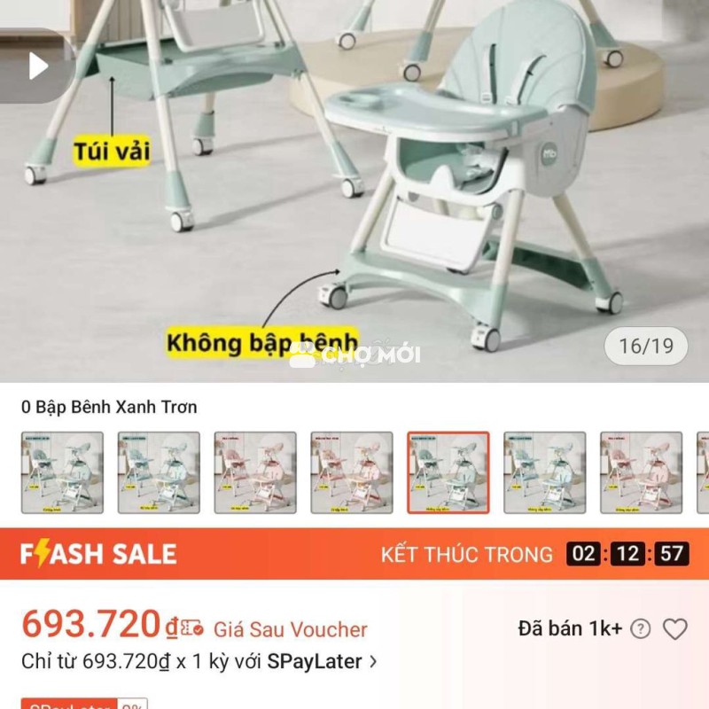 Ghế ăn dặm trẻ em nhựa Xanh Trắng