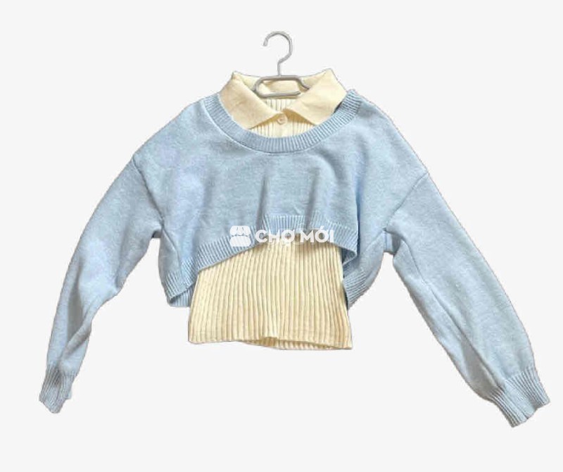 Set Áo len Nữ gồm hai áo Xanh pastel và kem