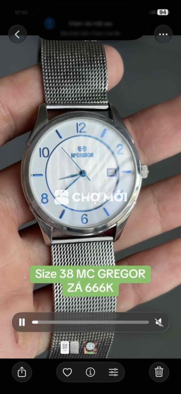 Đồng hồ McGregor Nam Thép không gỉ Bạc SALE