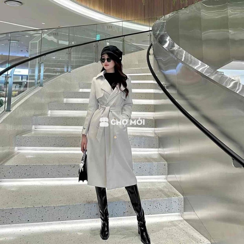 Áo măng tô nữ dáng dài Kaki