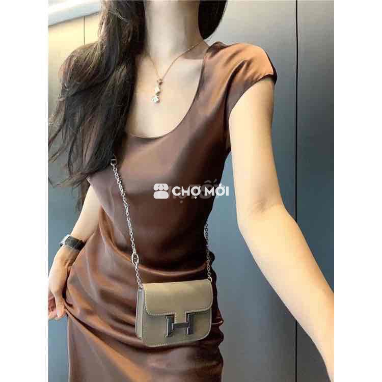 Đầm body Nữ Lụa màu Nâu