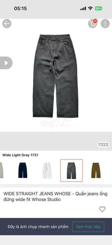 Quần jeans Whose Studio Wide Straight Xám nhạt