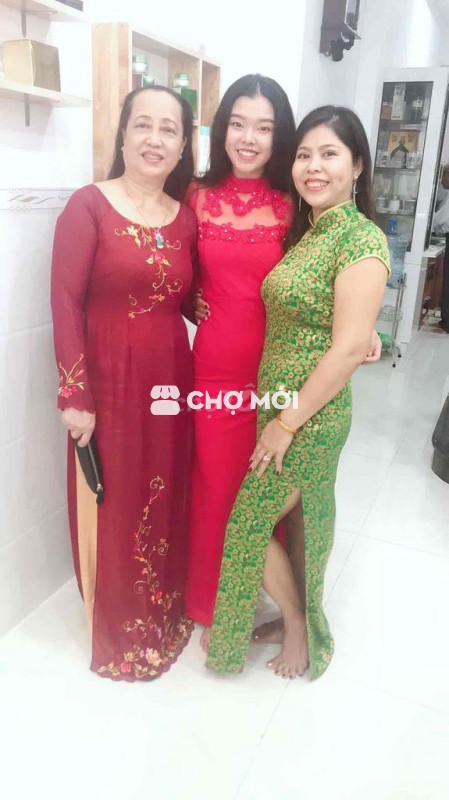 Sườn xám nữ Vải gấm Xanh lá