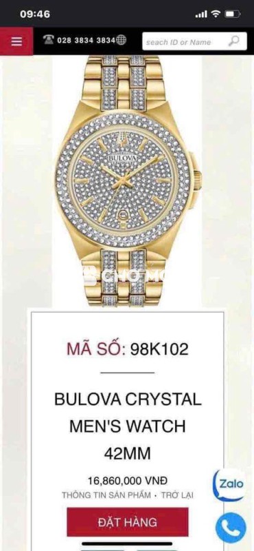 Đồng hồ Bulova Crystal Nam Vàng 42mm