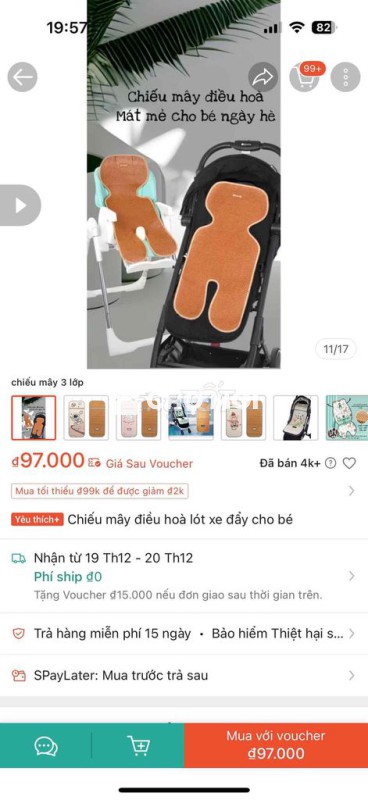 Chiếu mây điều hoà lót xe đẩy cho bé