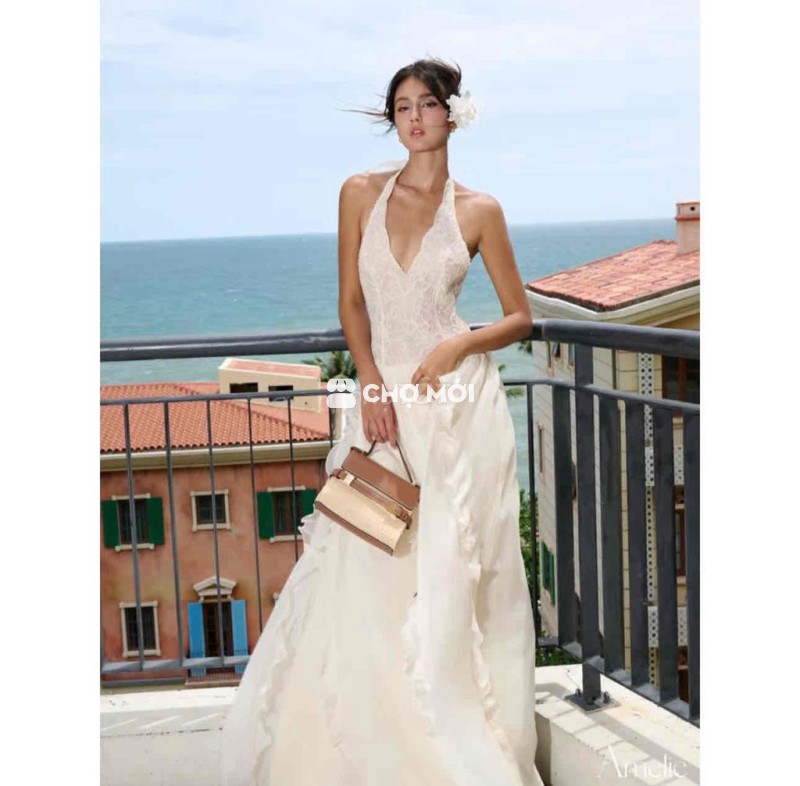 Đầm Amelie Nữ Ren, lụa Trắng kem