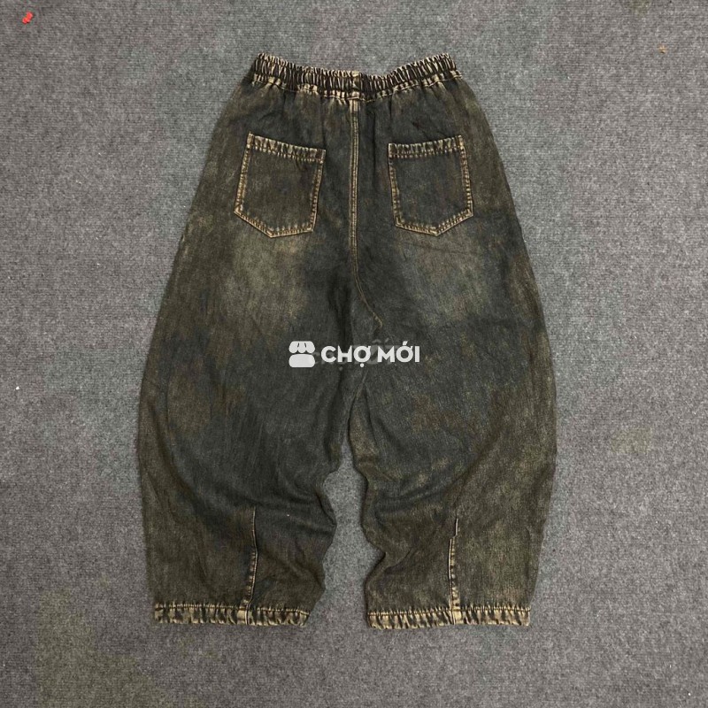 Quần jeans Baggy vải denim đen bạc màu