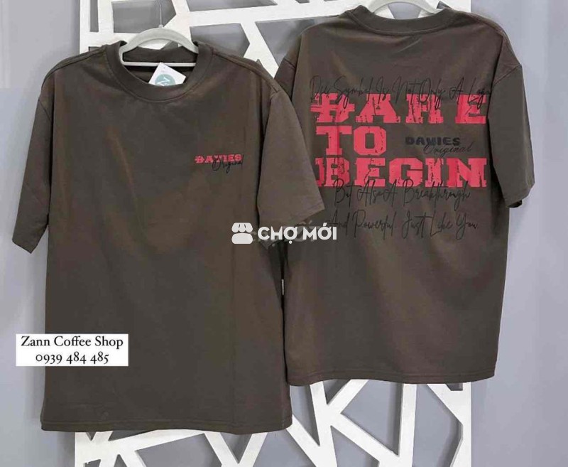 Áo thun Davies vải Nâu Trắng size L XL