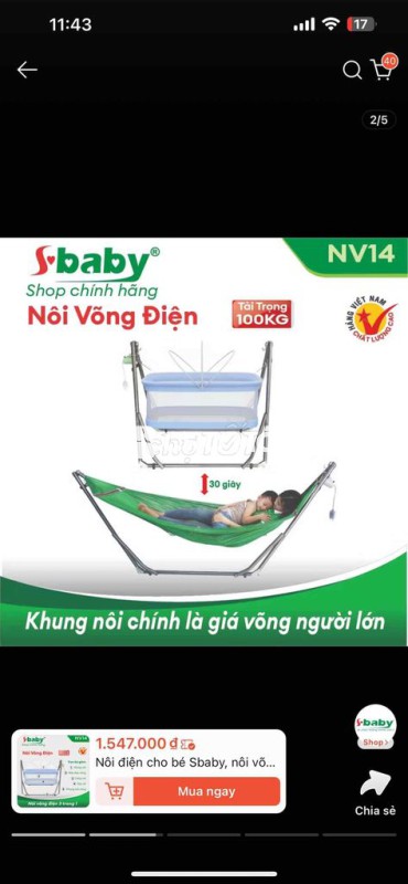 THANH LÝ Nôi võng điện Sbaby Thép KO RĨ