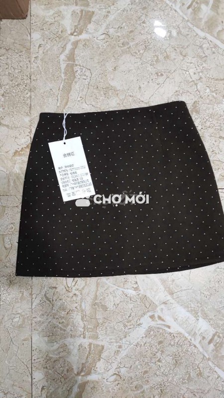Chân váy chữ A Nhung mịn Nữ Nâu chấm bi Mới 100%
