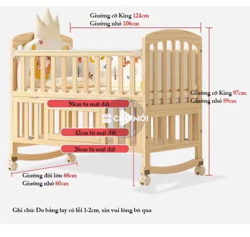 Cũi/Giường đa năng cho bé gỗ màu tự nhiên