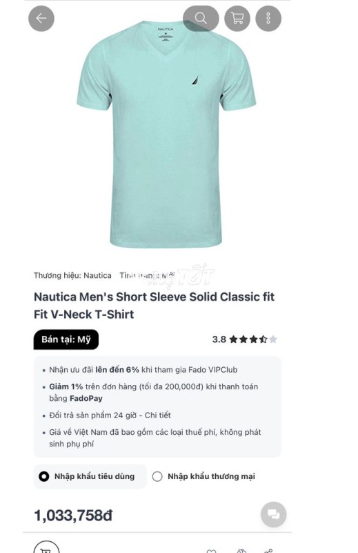 2 Áo thun Adidas, NAUTICA chính hãng 100%. Mới 97%