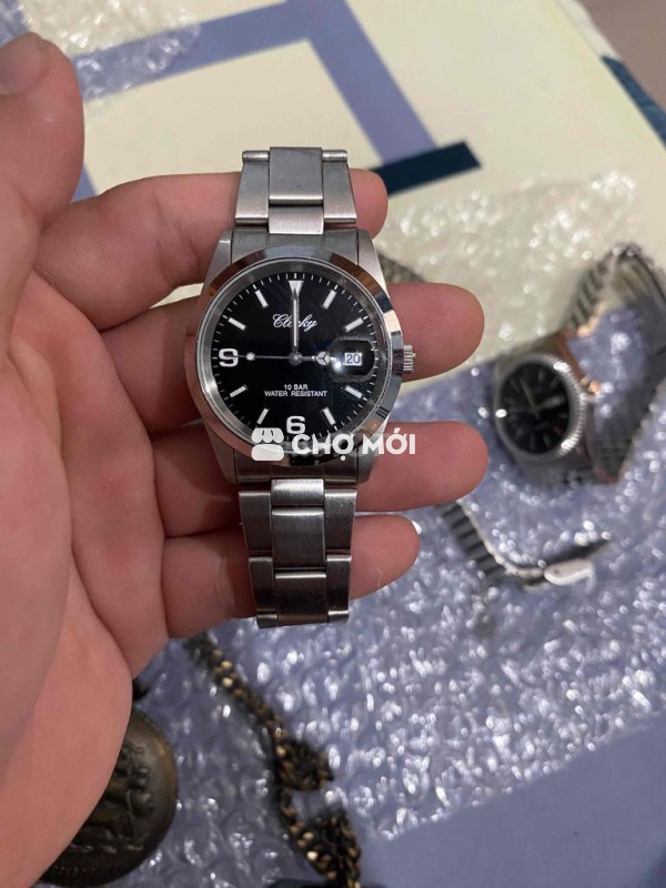 Đồng hồ nam Clocky – mặt đen, dây thép – pin quart