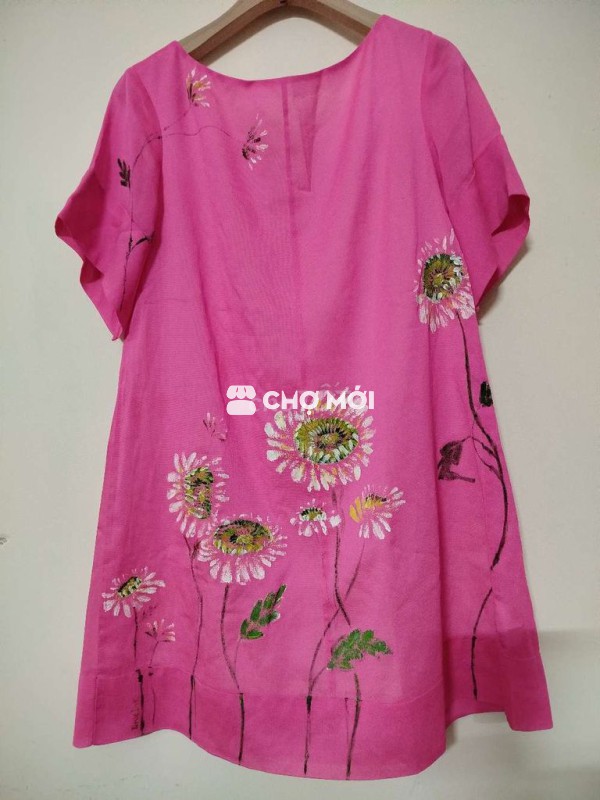 Đầm ngắn nữ vải tơ hồng size S Như mới