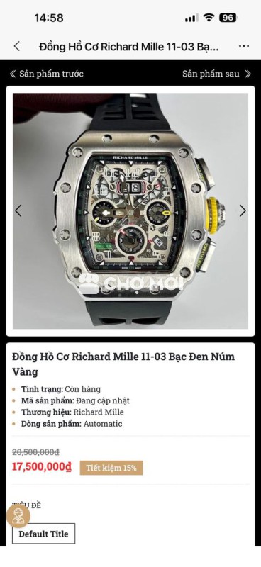 Đồng hồ Richard Mille 11-03 Bạc