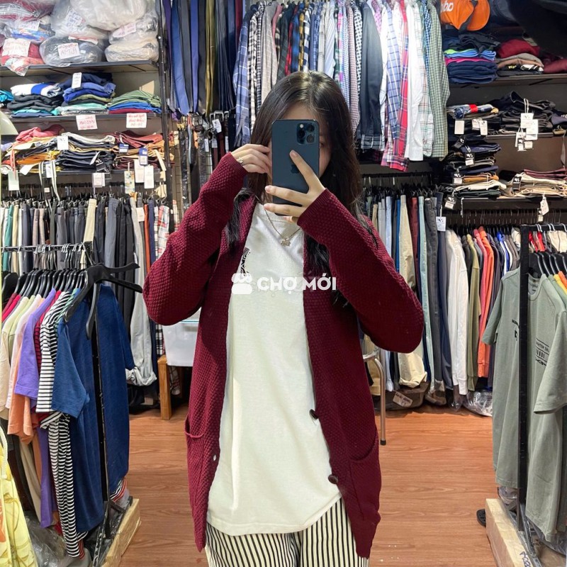 Áo khoác cardigan len Đỏ đô