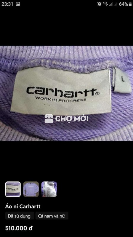 Áo nỉ Carhartt Cotton Polyester Tím nhạt size L