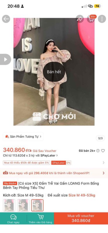 Đầm Nữ Gấm Trễ vai tay phồng size M