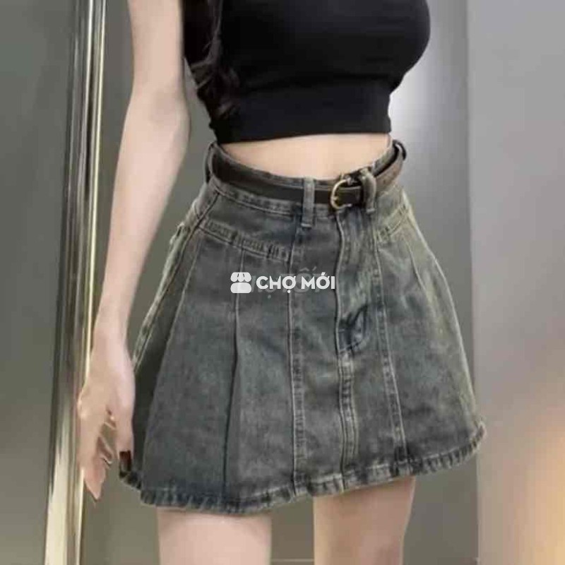 Chân váy Jean nữ xếp ly