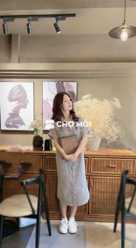 Đầm nữ Vải không nhăn Sọc Thanh lịch