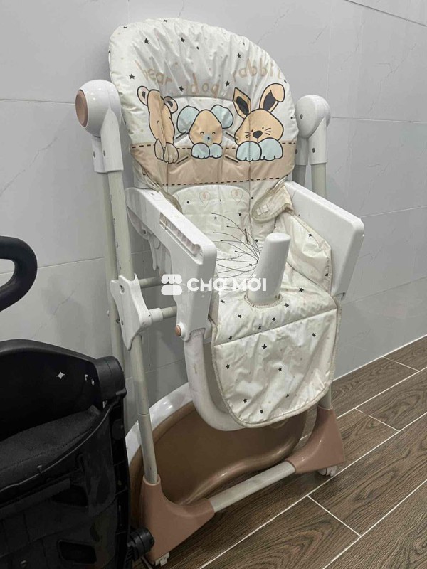 Ghế ăn dặm Nhựa Vải Trắng Nâu